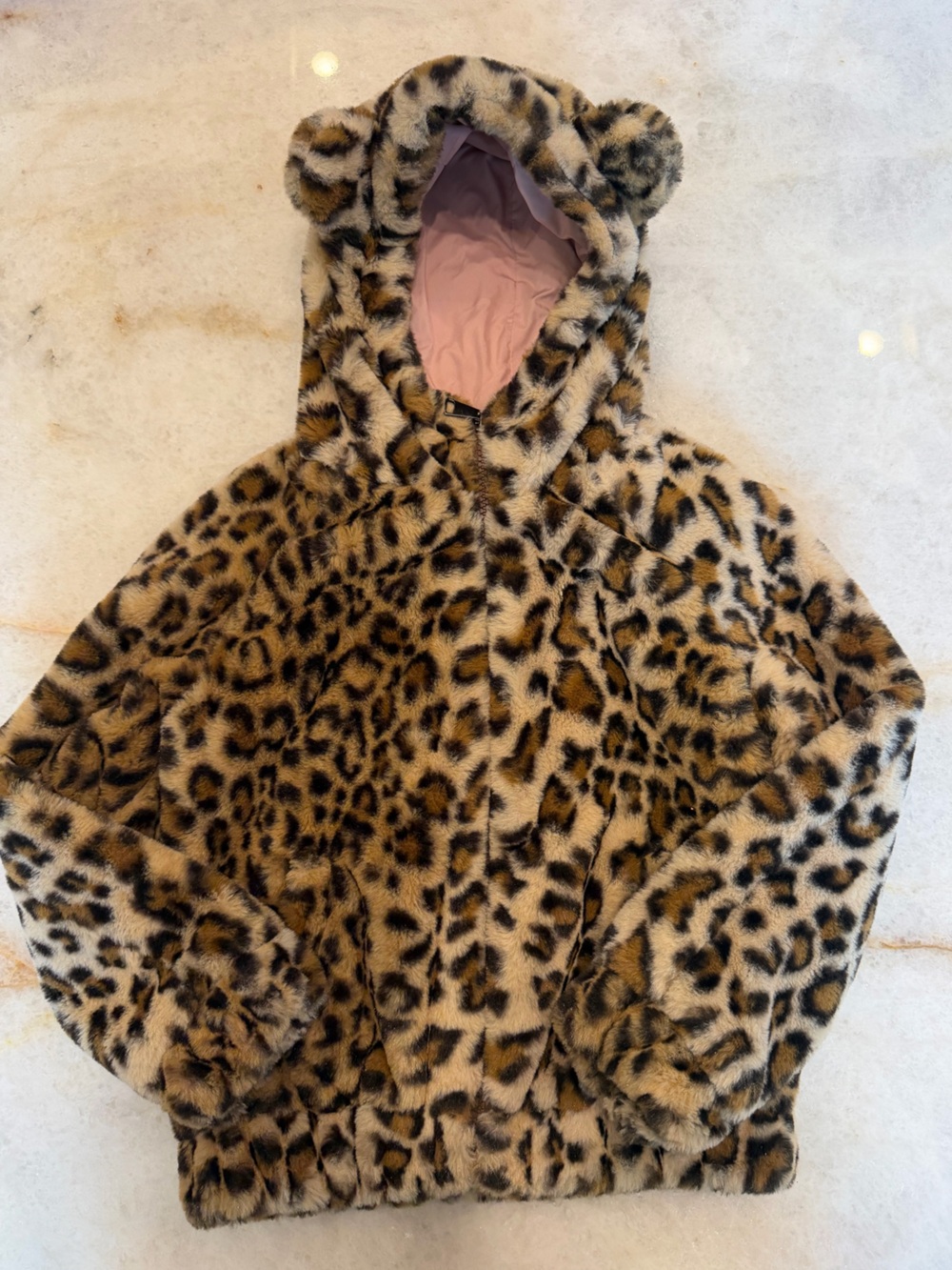 Tucker + Tate Kids Faux Fur Leopard Hooded Coat - Pink Lining - Sz 6